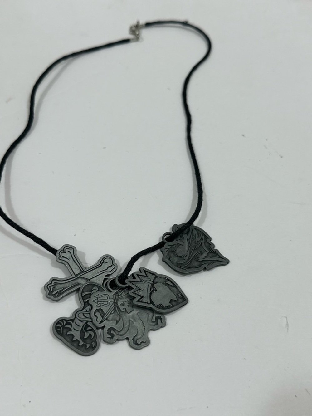 Black Cord Necklace with Metal Charms